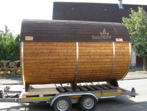 Barrel sauna transport Sauneco