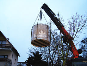 Barrel sauna transport Sauneco