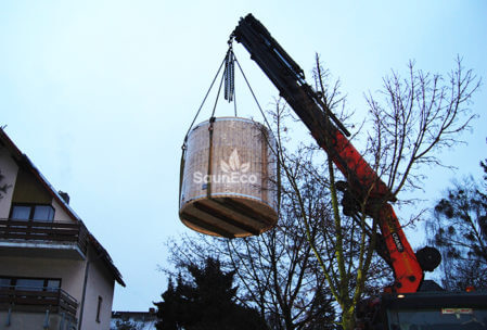 Barrel sauna transport Sauneco