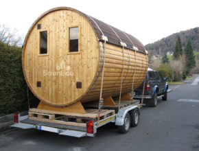 Barrel sauna transport Sauneco