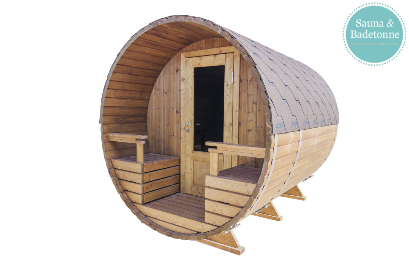 Bambino 2,7m– praktische und kompakte Fasssauna (Saunaraum und Terrasse) – Bild 21