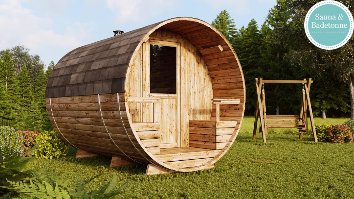 Bambino 2,7m– praktische und kompakte Fasssauna (Saunaraum und Terrasse) – Bild 24